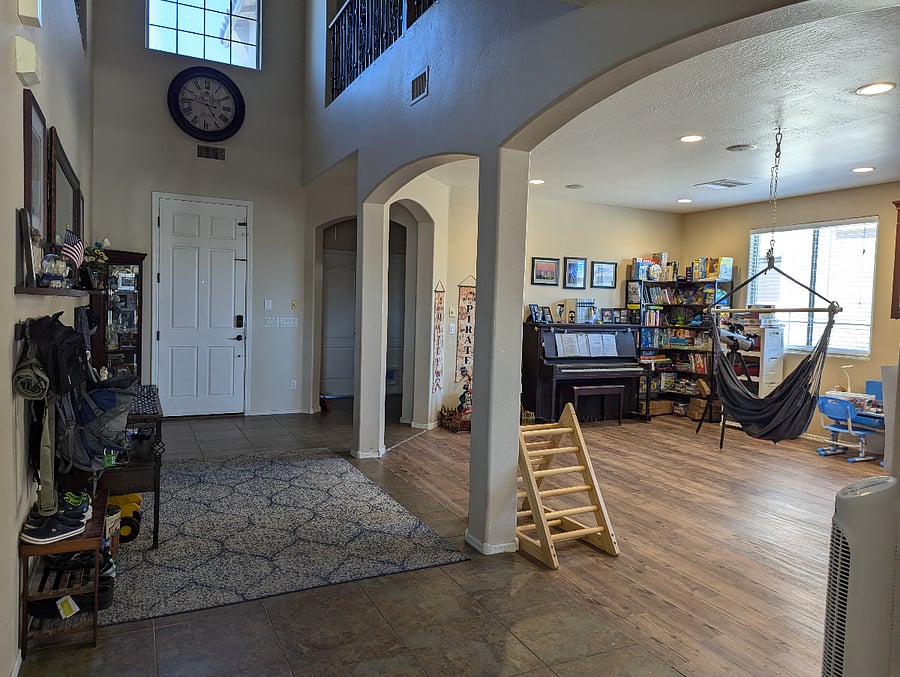 Entrance of the house with the casita doors on the right- view from the dining room