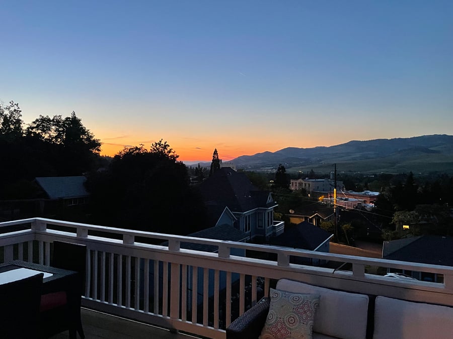 Rear deck, sunset view.