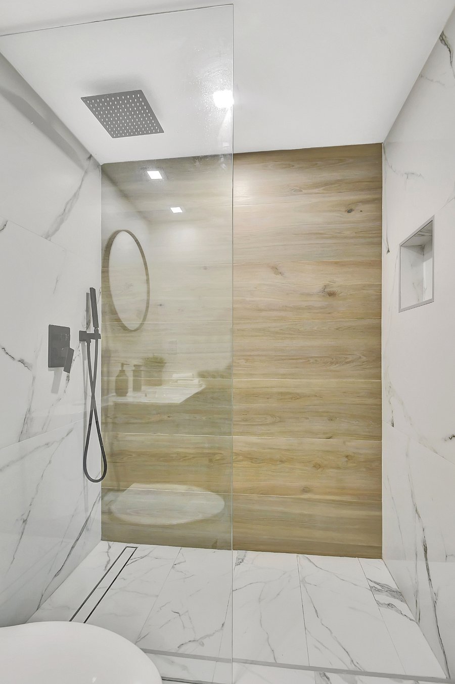 Shower in a master bathroom