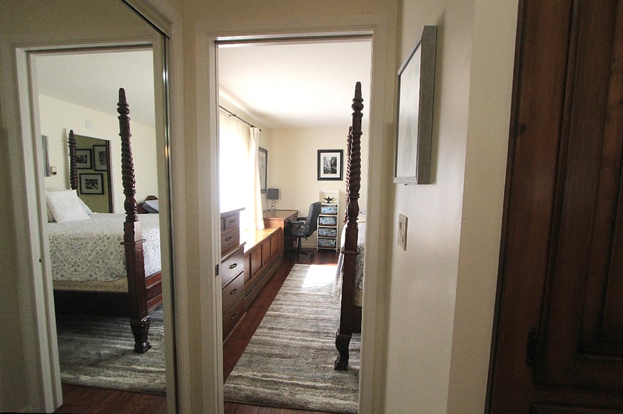 View from bathroom back to bedroom