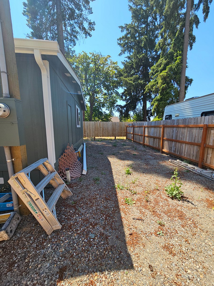 Back yard, grass coming soon! But notice that full fence!