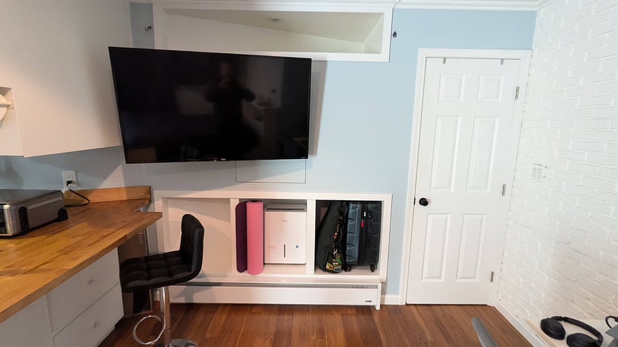 TV and kitchen counter