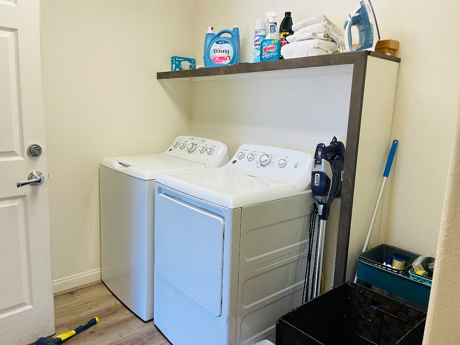 The washer/dryer are tucked away in a private area that is hidden and shared with Unit 2. Always available.
