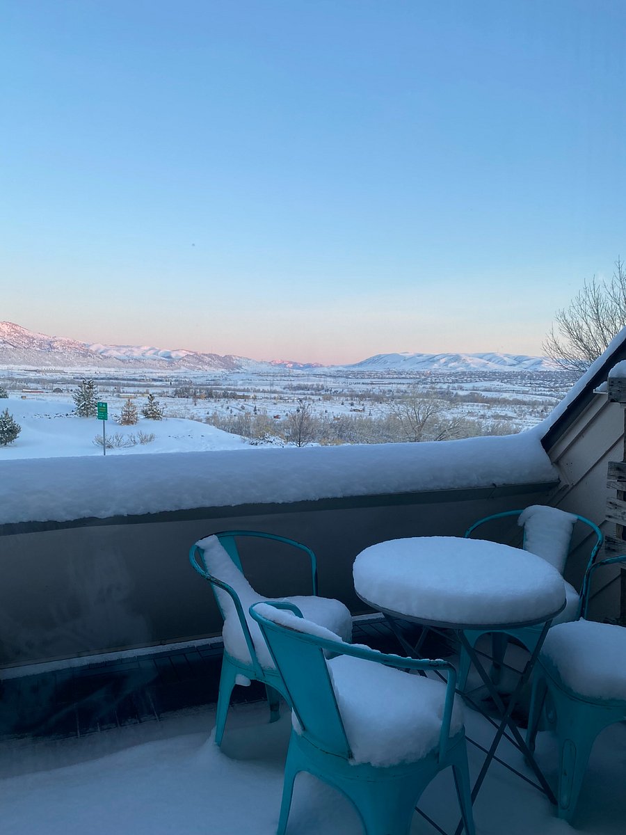 Beautiful snow covered mountain views in the winter from living room!