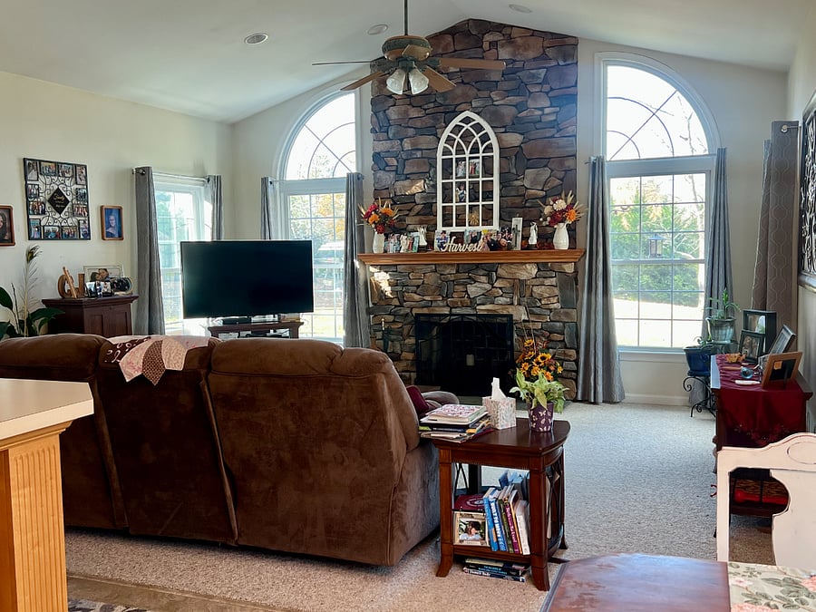This is a view of the family room from the breakfast nook