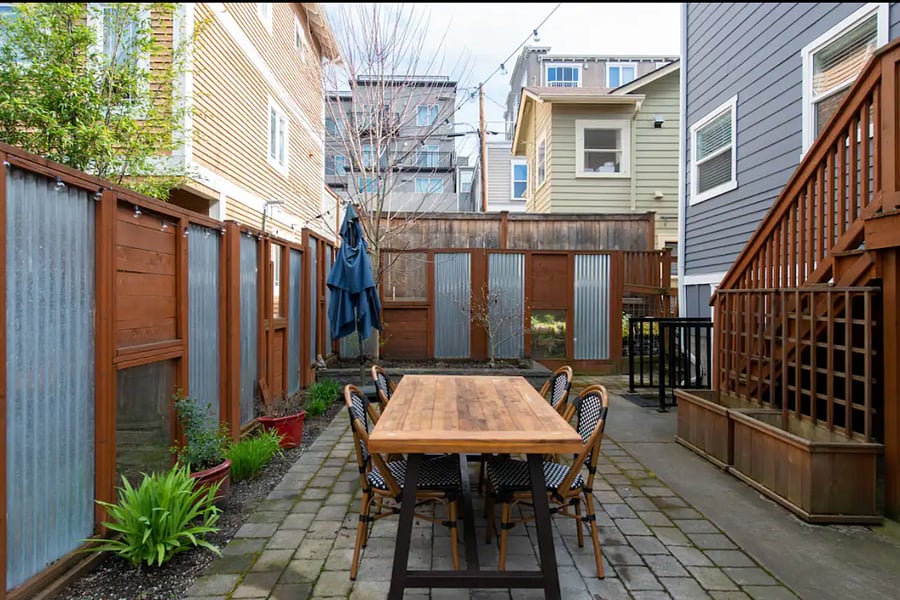 Private backyard with fence (perfect for pets)
