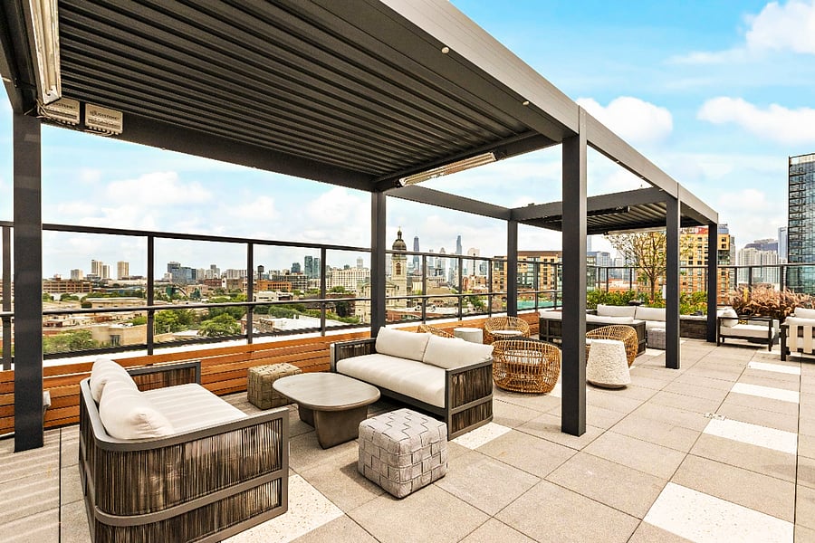 our downtown retreat in the sky. Enjoy a drink, read a book, or take in the skyline from this chic rooftop seating area  exclusive to Airbnb guests