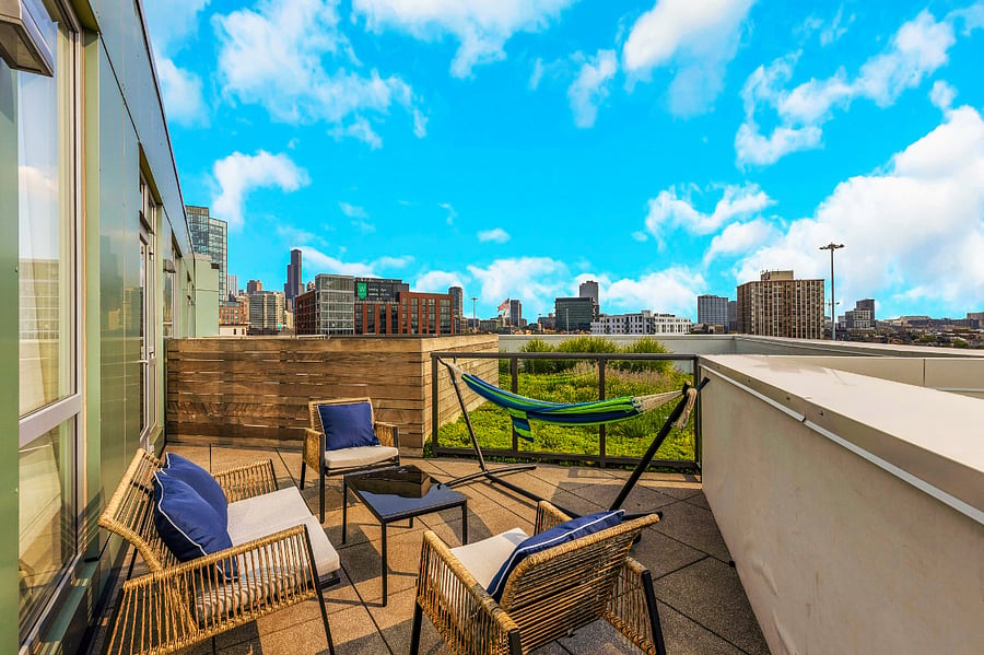 Unwind on your Private Terrace with Skyline Views  Perfect for Morning Coffee or Sunset Wine.