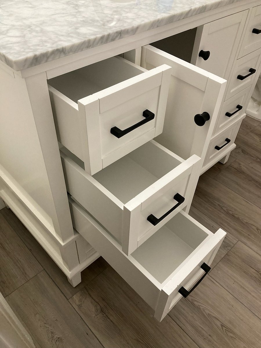 3 drawers in bathroom vanity that are yours for storage.