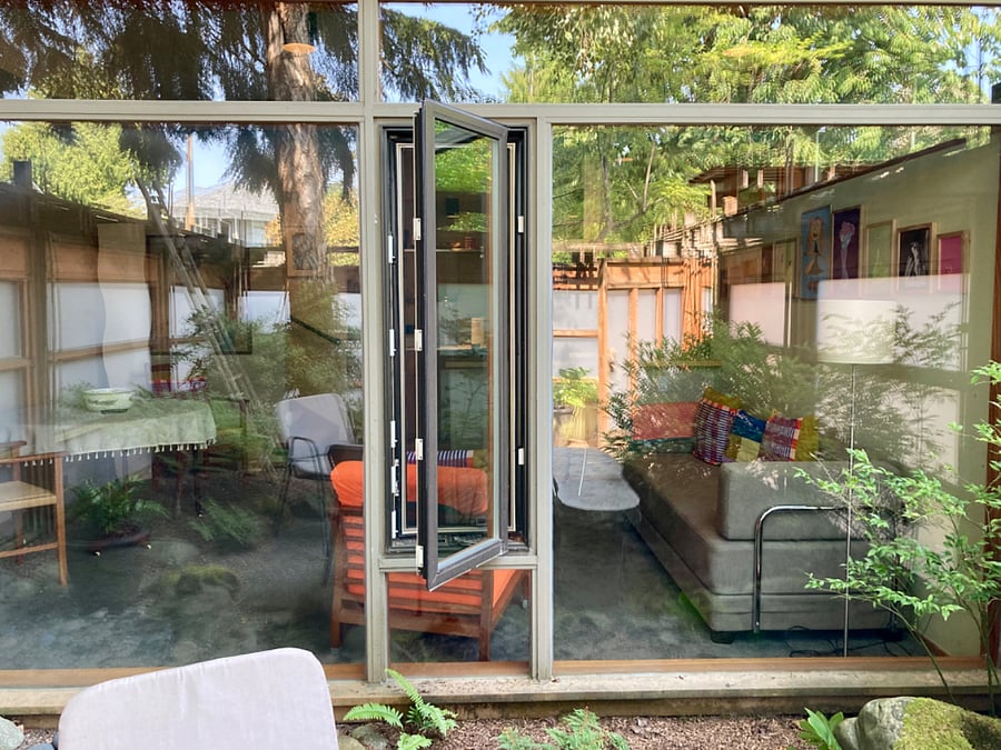 view from the unit's private garden into the living room