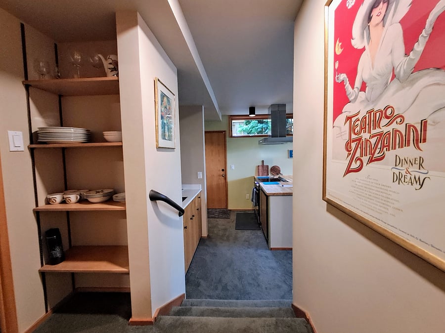 view from the desk corner to the entrance