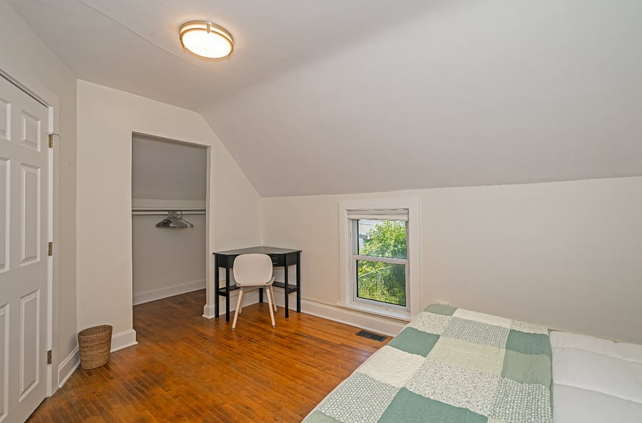 Corner desk provides a quiet space to work.
