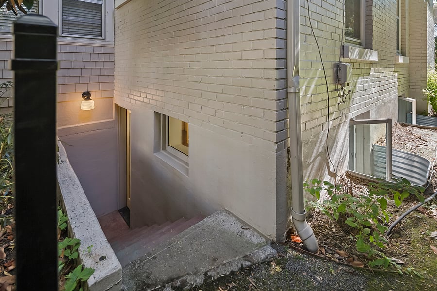Lighted exterior entrance.