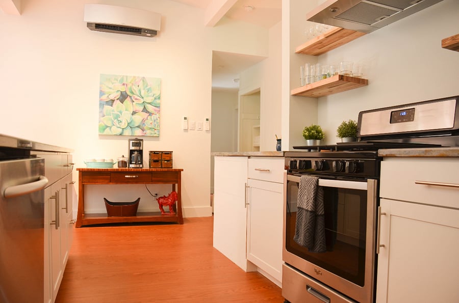 New kitchen with everything needed for home cooked meals