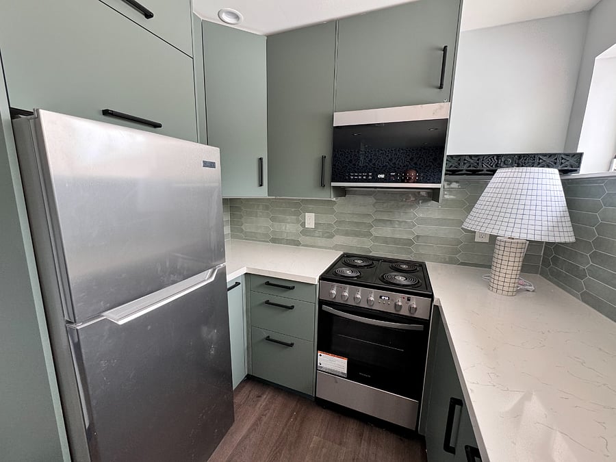 Full brand new fridge and freezer, ample storage, will provide kitchen basics, you can help choose since you will be first to live here! 