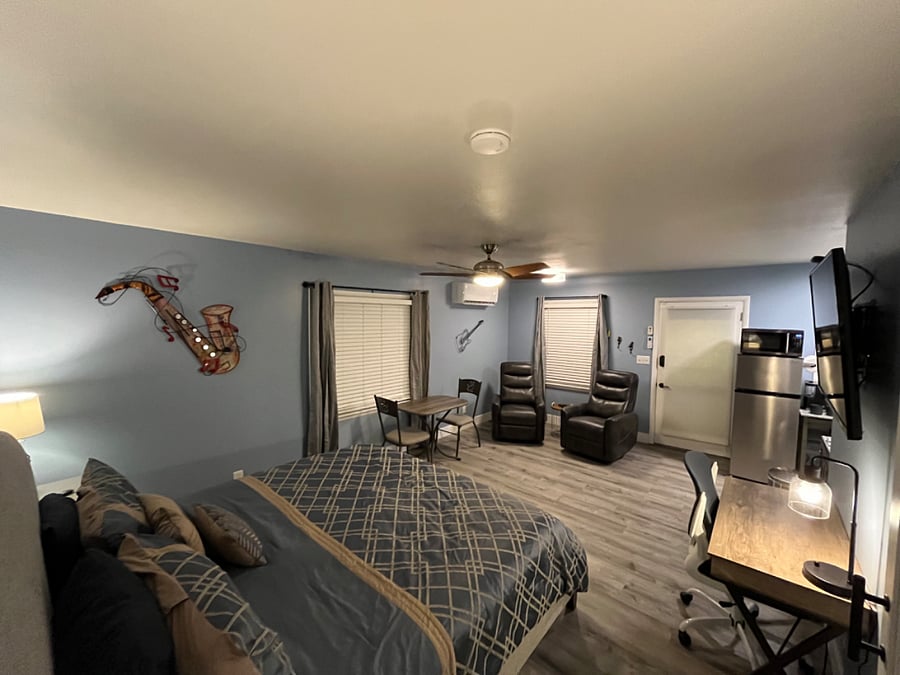 A roomy sitting/TV viewing area and dinette invite you to sit back and relax.