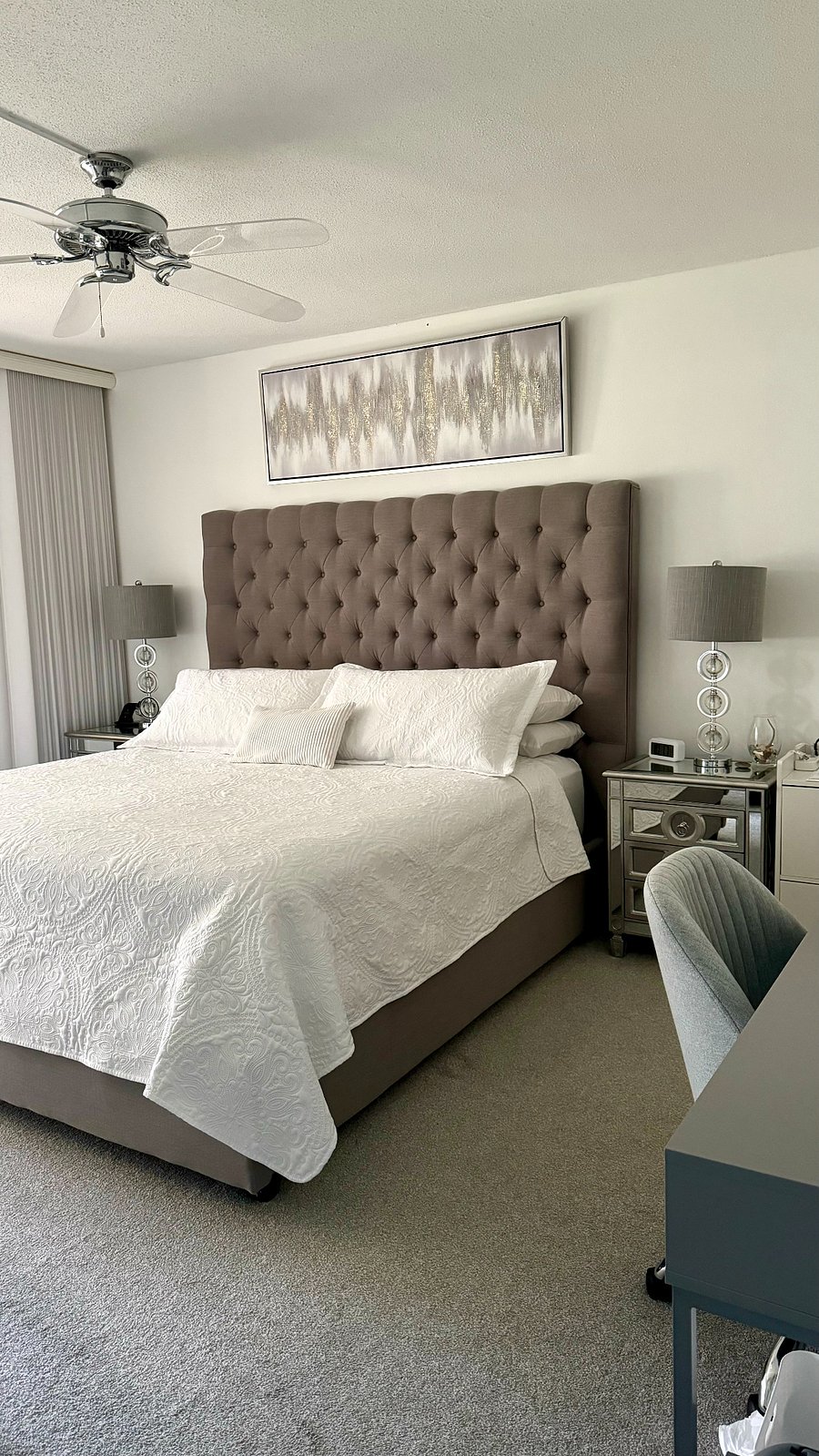 King size bed with nightstands both sides and power strip