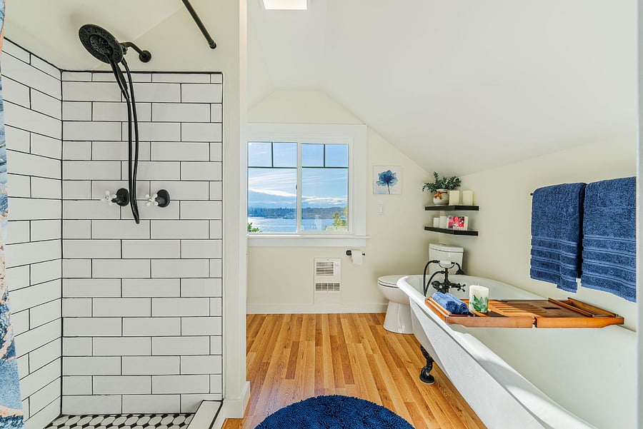 Relax in the 7 foot tub, or shower in your newly remolded shower, and enjoy your view of the sound