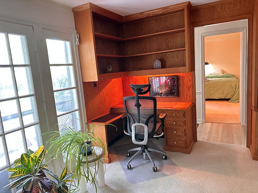 Family room corner desk for laptop and working.