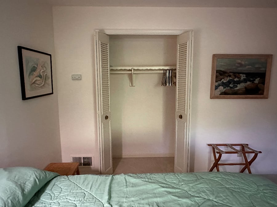 Interior wall of bedroom with closet.