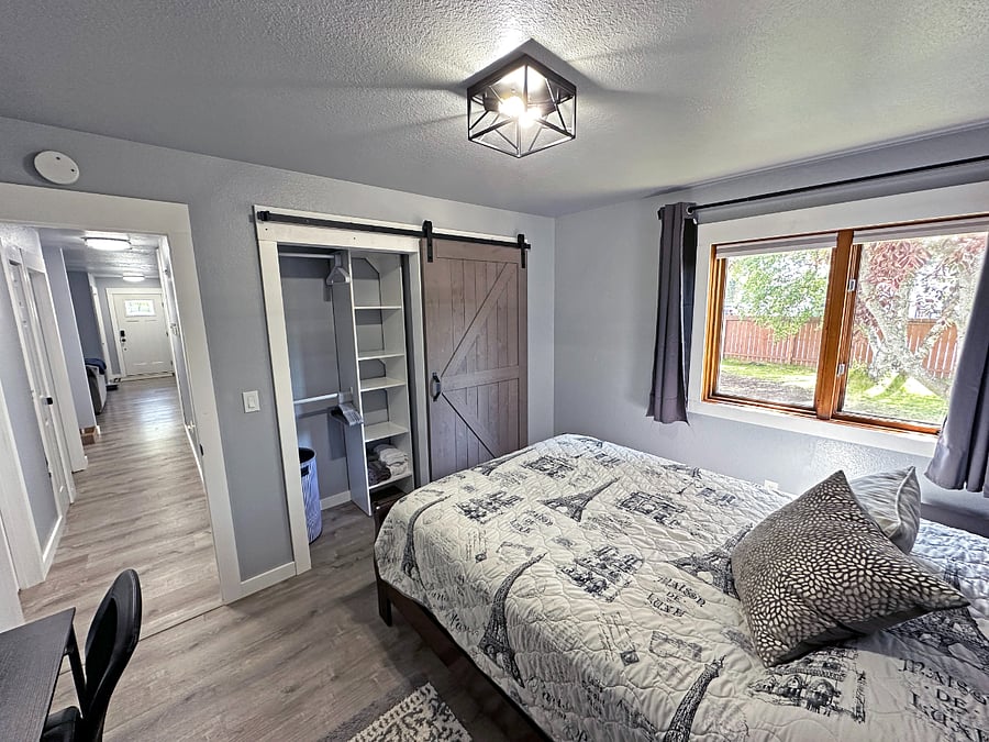 Rented room with closet and hallway to front door exit
