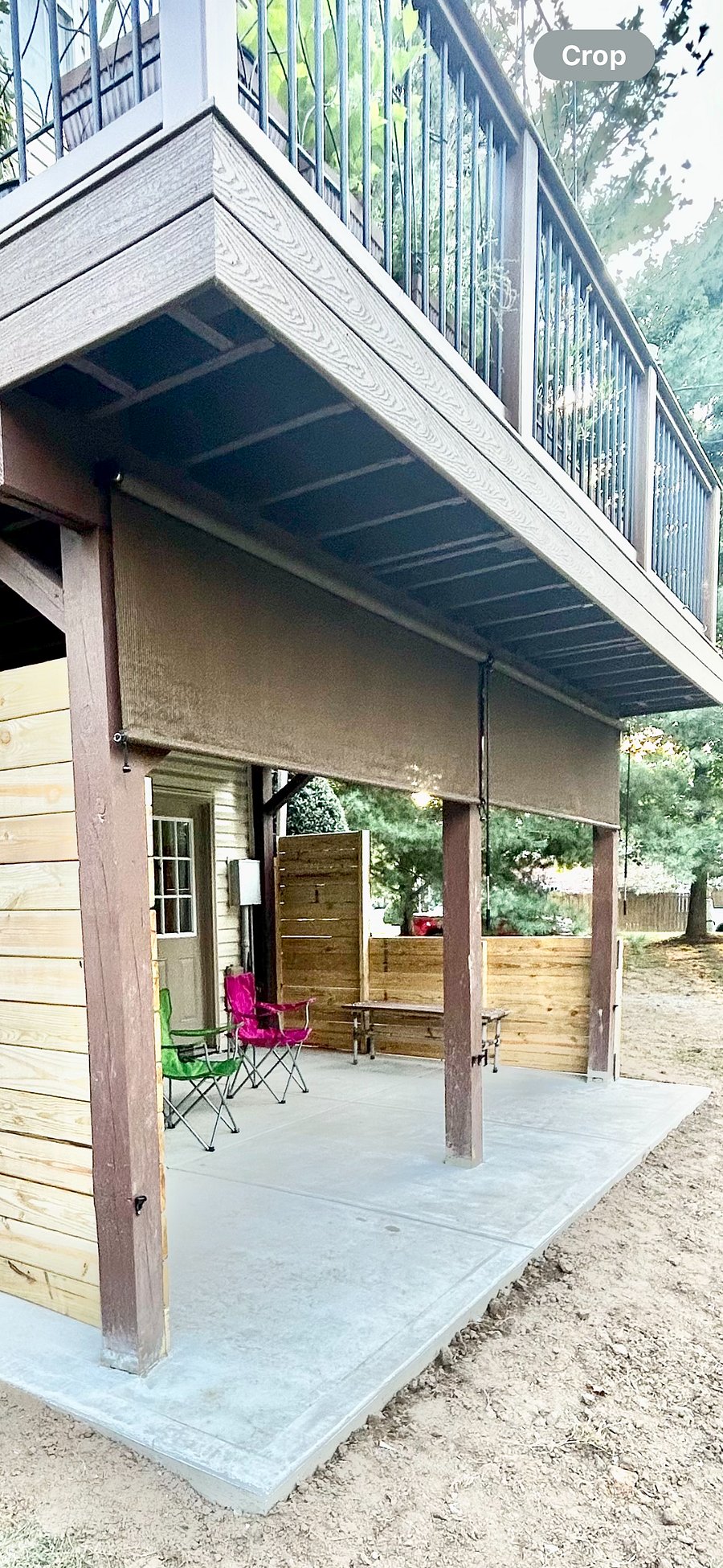 Brand new ground level patio w sun shades! Cozy and spacious for private time or socializing! New patio furniture coming soon in time for your arrival! 