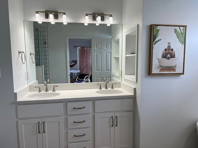 Renovated tall vanity in master bathroom