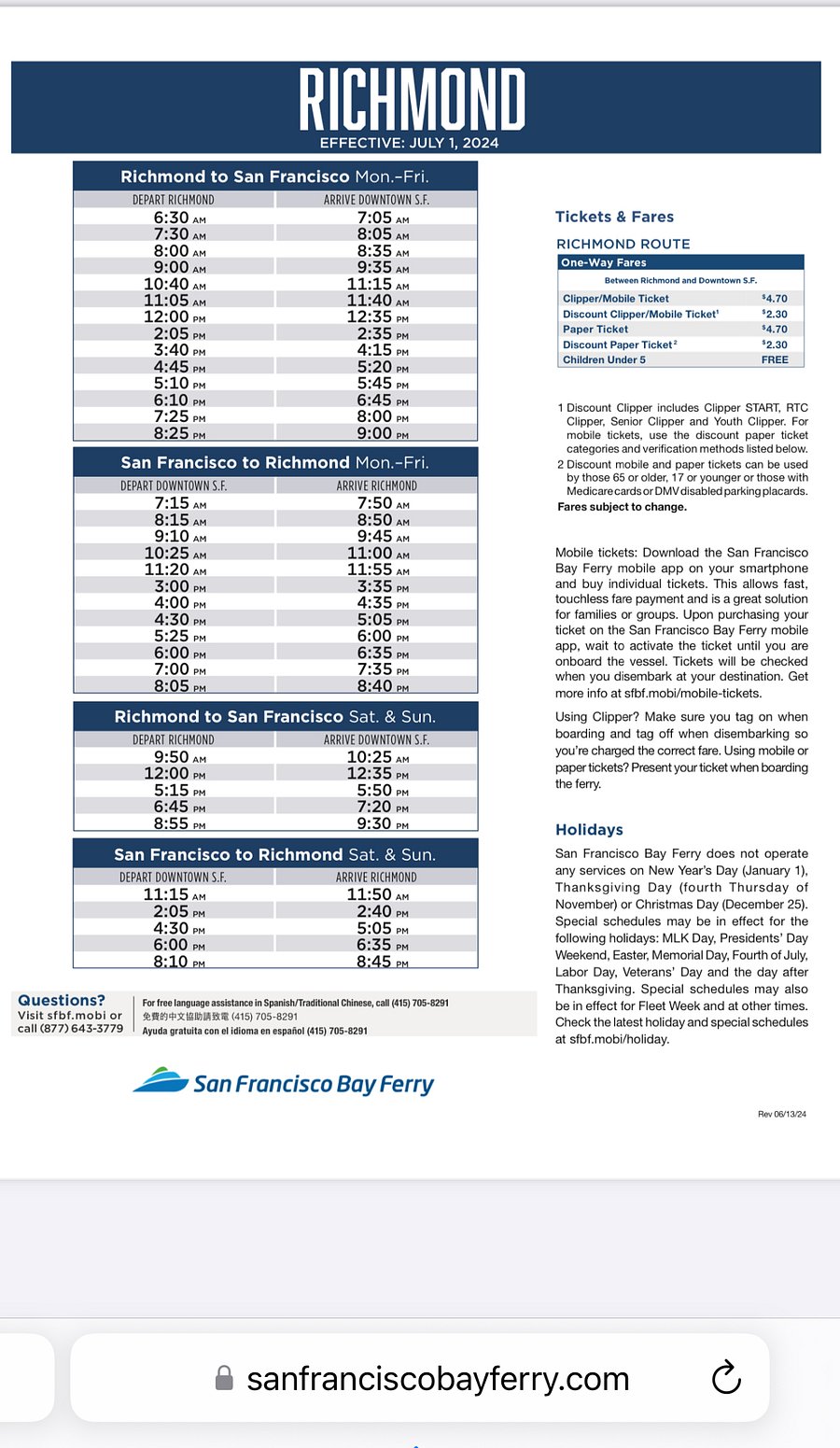 Ferry Schedule 2024