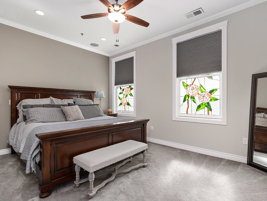 Bedroom number two with blackout shades