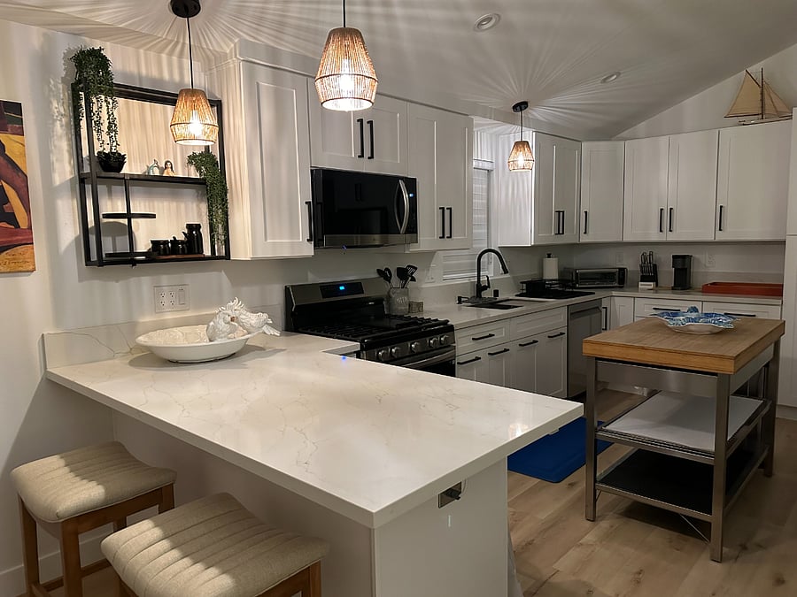 Kitchen and island area