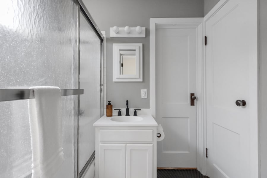 bathroom, towels washcloths, hand towels, hair dryer, provided shampoo, conditioner and body wash