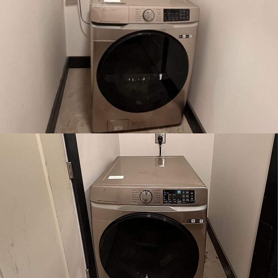We have a shared laundry room on the same floor next to the bedrooms with brand new oversized Samsung washer and dryers. They are quiet and can be used at any hour.