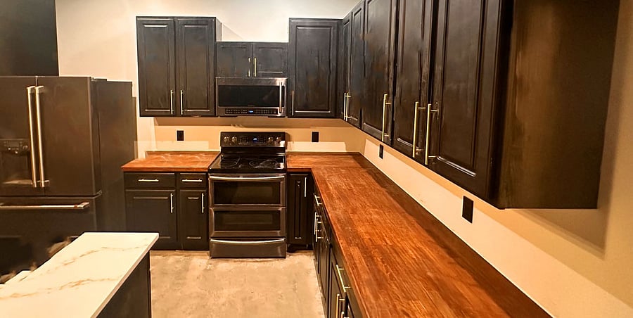 New kitchen with plenty of storage so you can have your own cabinets.