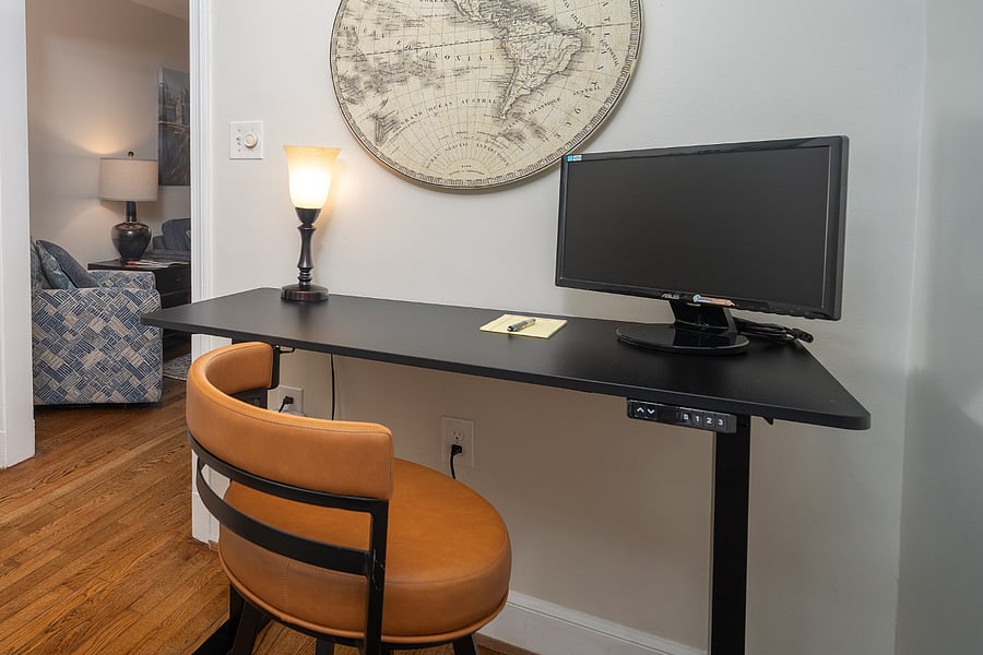 Adjustable height desk and monitor