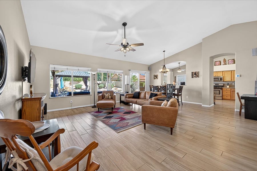 Living Room has a 505" smart TV and sound bar.