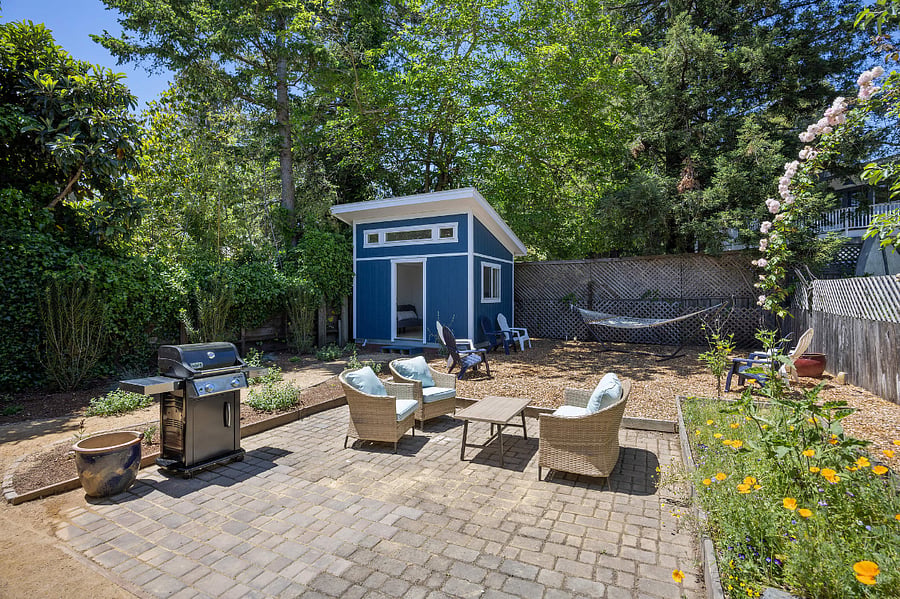 Back yard garden, hammock, BBQ and chill space. (Native plants pictured have flowered and filled out to be even more appealing :-)