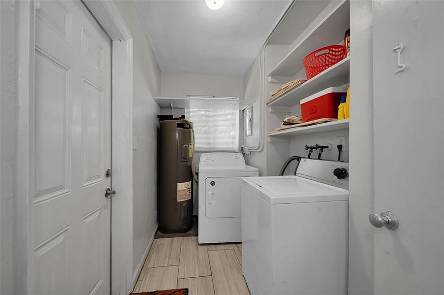 Your attached, private Laundry and Utilityroom with backdoor out to your patio & tree shaded fenced-in backyard