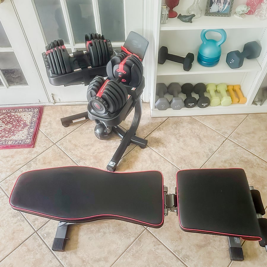Stay active at home with free weights, kettlebells, resistance bands, bench and yoga equipment.
