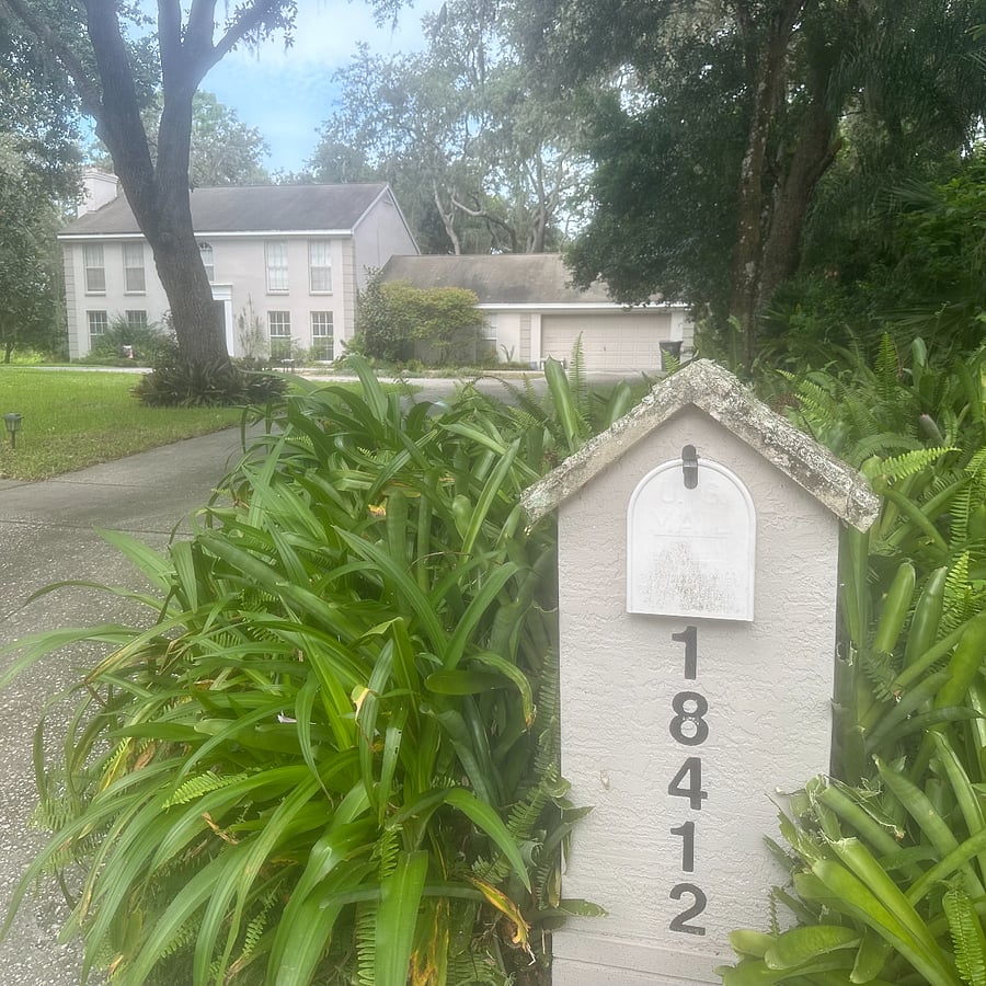 Mailbox and view of house from Timberlan Drive