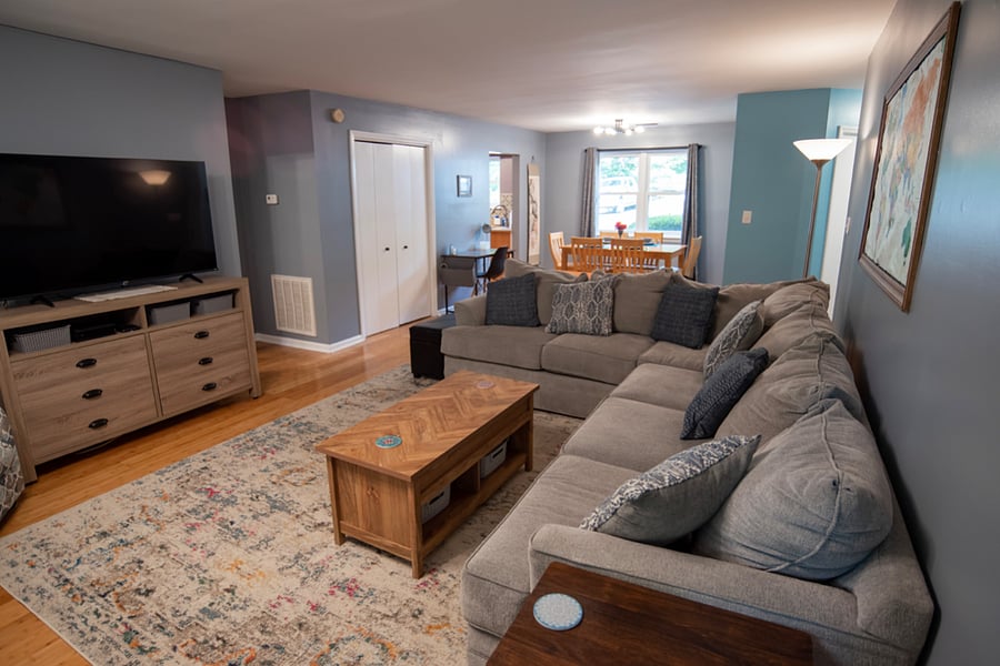 living room and dining area