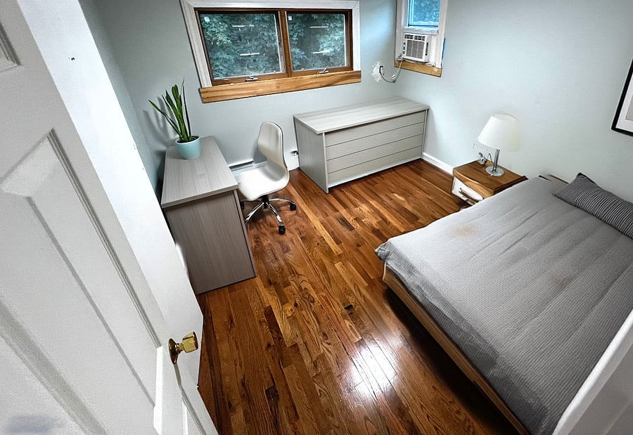 2nd bedroom featuring a workspace, bed, and closet! With AC and heating!
