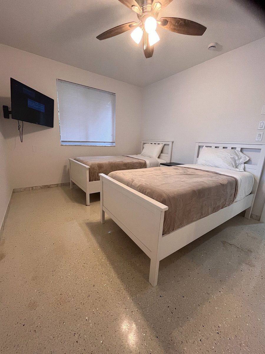 Two twin beds, but could be replaced with a full bed