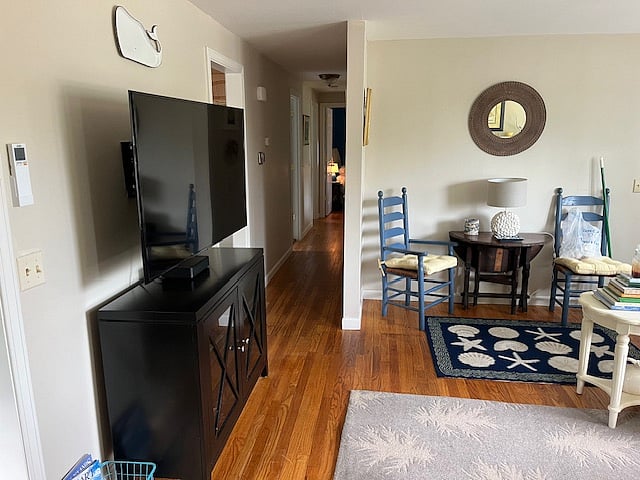 View from living area to bedrooms and bathroom.