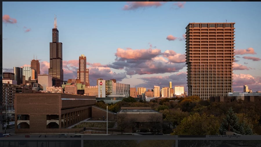 UIC campus-9 miles east, straight down 290 (aka, Eisenhower Expy)