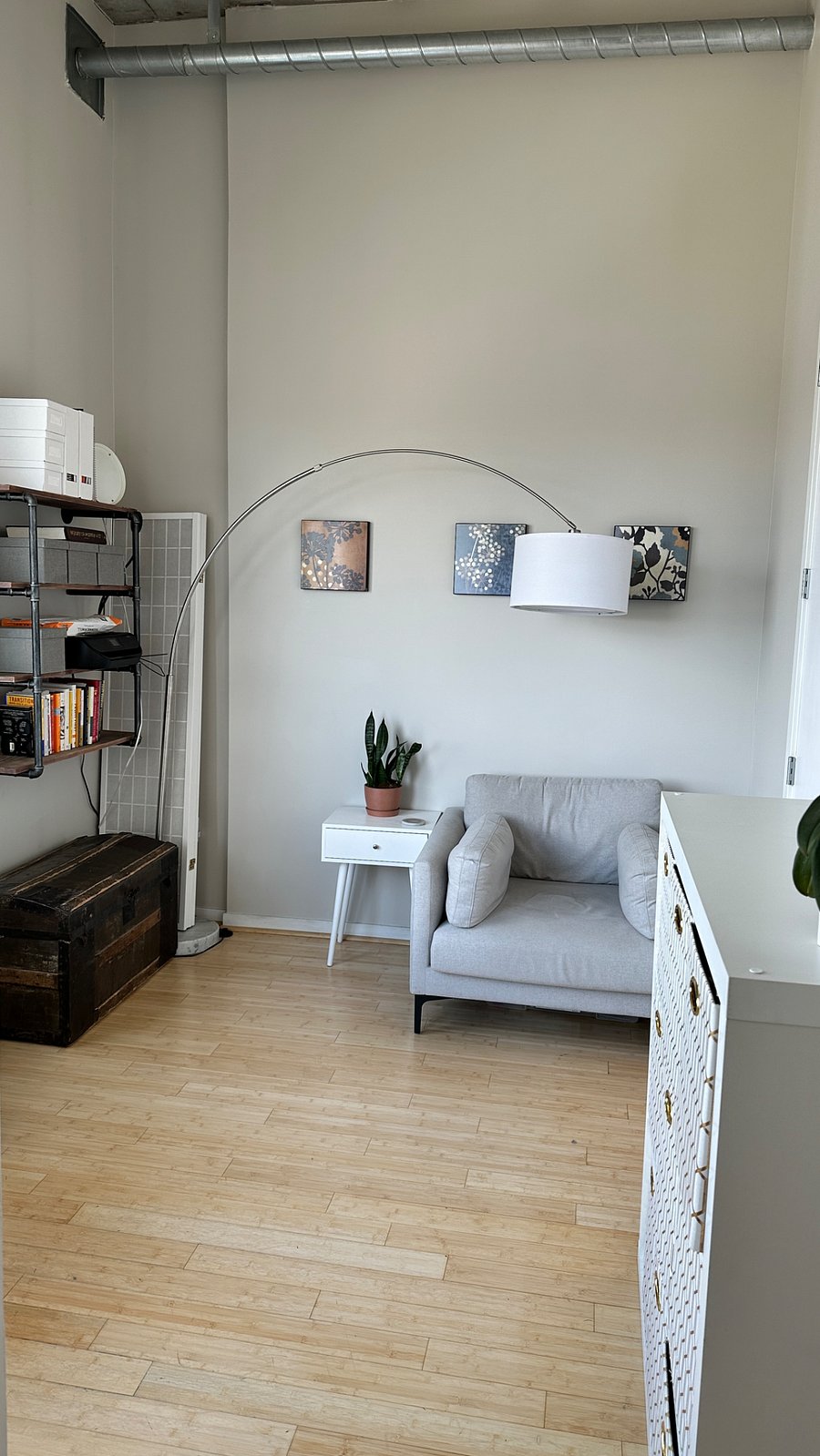 office chair and bookshelves