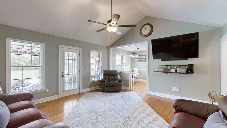 Open Living Room into the Kitchen and Dining