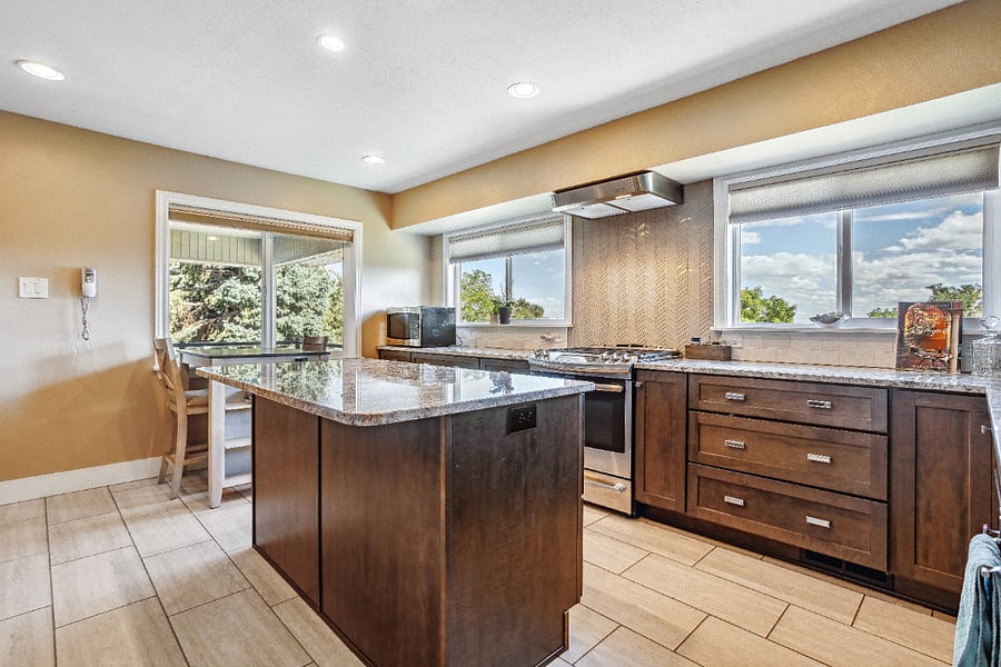 Sky views from kitchen change daily based upon weather, clouds. So lovely! Spacious fully equipped kitchen main floor