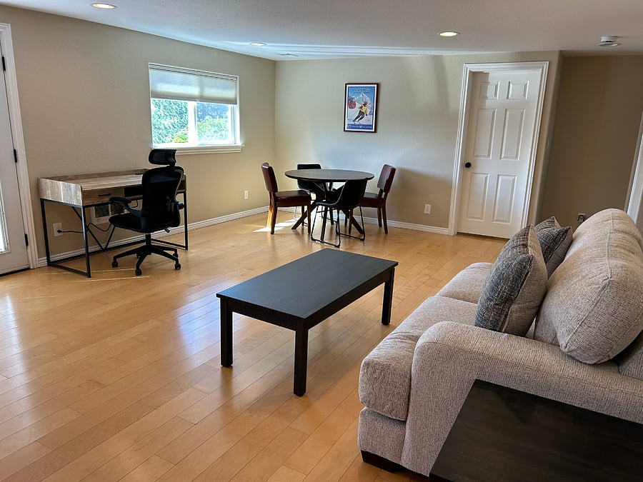 Flex area in walkout basement with workspace