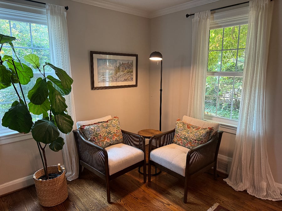 This comfortable sitting area in the dining room is great for reading, computer work or phone calls.