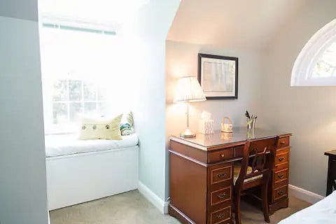 The desk is perfect for computer work with our fast wifi. There is also a window seat for reading.